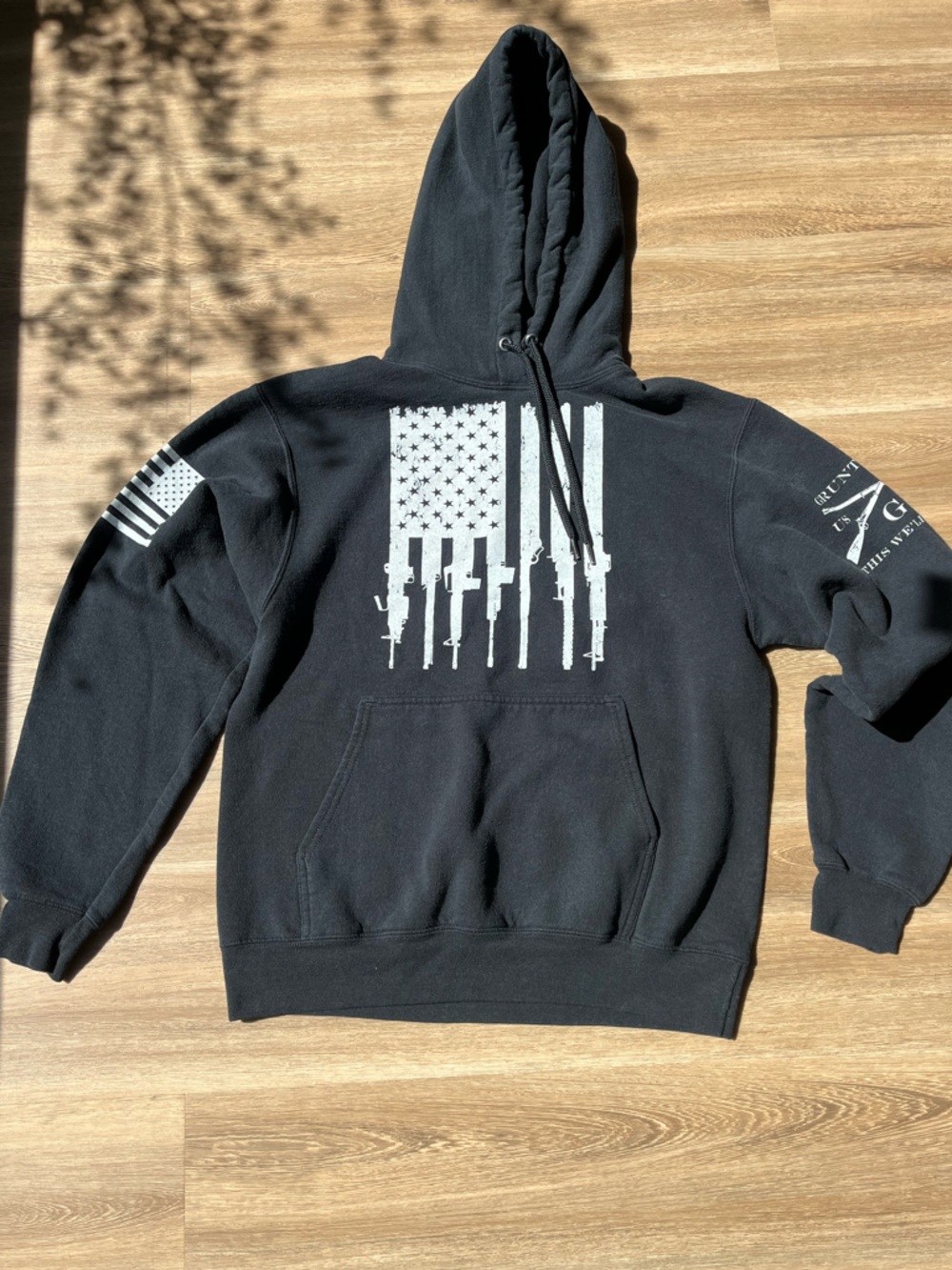Grunt Style Hoodie Size Small Unisex Black Rifle Flag